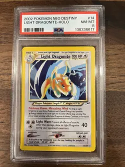 2002 Pokemon Neo Destiny Light Dragonite Holo #14 PSA 8 - Image 1