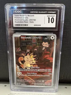 Team Rocket's Meowth 203/182 Sv10: Destined Rivals Holo CGC 10 GEM MINT Pokemon - Image 1