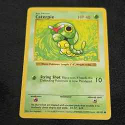 Pokemon Caterpie 45/102 Base Set Shadowless English Basic 40 HP 10 ATK - Image 1
