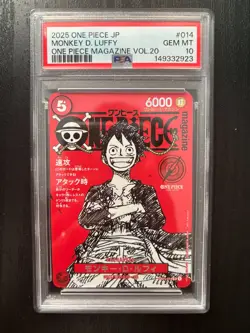 2025 ONE PIECE JPN PROMOS ONE PIECE MAGAZINE VOL.20 #014 MONKEY D. LUFFY PSA 10 - Image 1