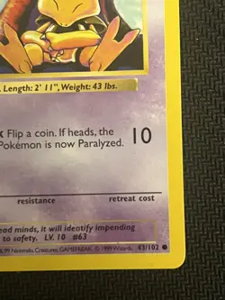 Pokemon Card - Abra 1st Edition Base Set Shadowless 43/102 - Image 4