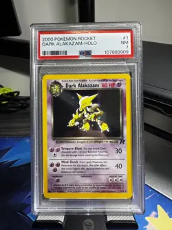 Pokemon TCG Dark Alakazam Holo Rare Team Rocket 1/82 2000 Unlimited PSA 7 - Image 1