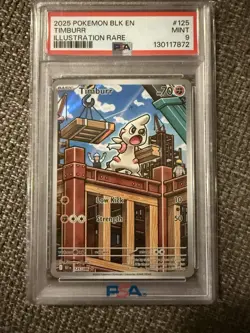 2025 Pokemon BLK EN Black Bolt Timburr Illustration Rare #125 PSA 9 MINT #125 - Image 1