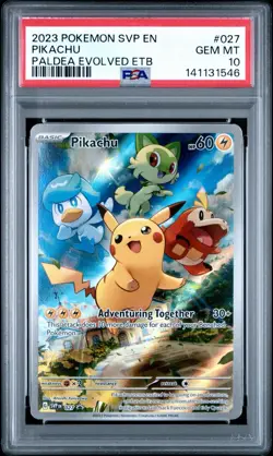 2023 POKEMON SVP EN-SV BLACK STAR PROMO #027 PIKACHU ETB EVOLVED GEM MINT PSA 10 - Image 1