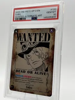 Bandai Sabo OP13-120 Wanted Alternate Art SEC Foil Blocker PSA 10 One Piece - Image 1