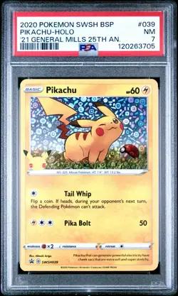 2020 Pokemon Sword and Shield Black Star Promo Pikachu PSA 7 - Image 1