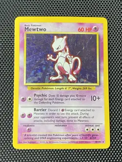 Mewtwo 10/102 Holo Rare Base Set Unlimited Pokemon MP/LP - Image 1