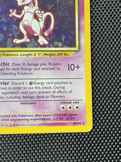 Mewtwo 10/102 Holo Rare Base Set Unlimited Pokemon MP/LP - Image 4
