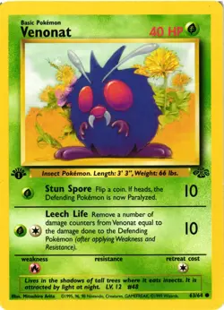 Pokemon TCG Venonat Jungle 63/64 Regular 1st Edition Common LP - Image 1