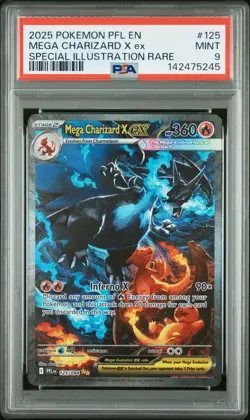 2025 POKEMON PFL EN-PHANTASMAL FLAMES #125 MEGA CHARIZARD X EX PSA 9 - Image 1