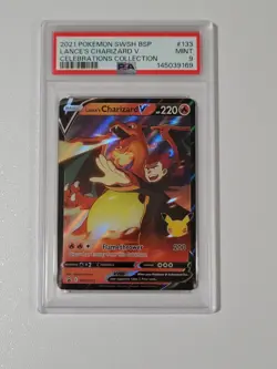 2021 POKEMON SWSH BLACK STAR PROMO #133 LANCE'S CHARIZARD V PSA 9 - Image 1