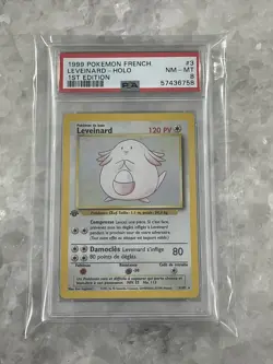 PSA 8 NEAR MINT Pokemon CHANSEY LEVEINARD Holo Base Set French 1st Edition 3/102 - Image 1