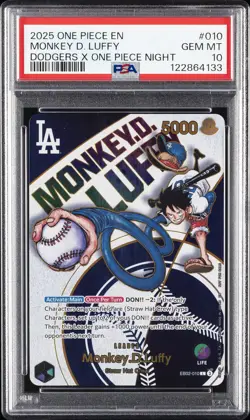 2025 ONE PIECE PROMOS DODGERS X ONE PIECE NIGHT #010 MONKEY D. LUFFY PSA 10 - Image 1
