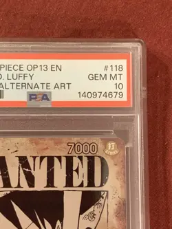 Bandai One Piece OP13 Monkey D. Luffy Alternate Art Secret Rare PSA 10 - Image 5
