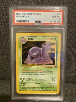 1999 Pokemon Fossil Muk-Holo #13 PSA 8 Graded Card - Image 1