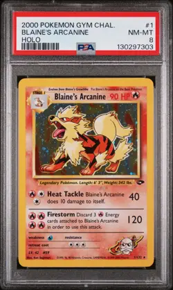 2000 POKEMON GYM CHALLENGE HOLO #1 BLAINE'S ARCANINE PSA 8 - Image 1