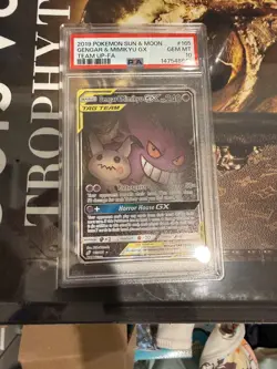 2019 POKEMON SUN & MOON TEAM UP #165 FULL ART/GENGAR & MIMIKYU GX PSA 10 - Image 3