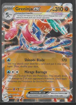Pokemon TCG - Greninja EX - 106/167 - Twilight Masquerade - Double Rare - NM - Image 1