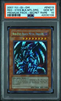 Yu-Gi-Oh! PSA 10 Secret Rare 2007 Red Eyes Black Metal Dragon PP01-EN015 - Image 1