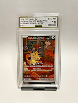AGS 10 Gem Mint Team Rockets Meowth 203/182 Destined Rivals IR Ai Graded Pokemon - Image 1