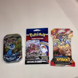 Pokemon SSP EN 2024 Surging Sparks Paldean Fates Vaporeon Tin Foil Booster Lot - Image 1