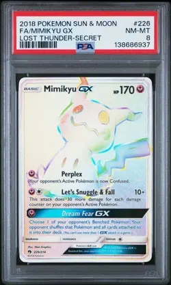 PSA 8 Pokemon Mimikyu GX Secret Rare Full Art Holo Lost Thunder 226/214 MINT - Image 1