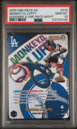 2025 ONE PIECE PROMOS DODGERS X ONE PIECE NIGHT #010 MONKEY D. LUFFY PSA 10 - Image 1
