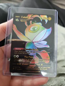 Pokemon Celebi Vmax Rainbow Black Foil Fan Art Vinyl Collector Card 199/198 - Image 1