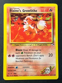 Blaine's Growlithe 62/132 Gym Heroes Common Pokemon Card - Near Mint - Image 1