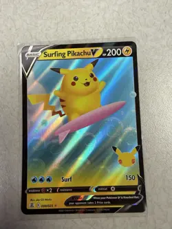 Surfing Pikachu V 008/025 Holo Rare Pokemon 2021 Celebrations NM - Image 1