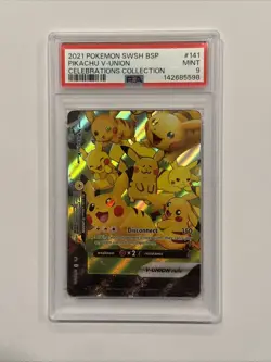 2021 POKEMON SWSH BLACK STAR PROMO CELEBRATIONS COLL #141 PIKACHU V-UNION PSA 9 - Image 1