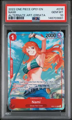 2022 One Piece OP01 EN Nami Alternate Art Errata #016 PSA 10 GEM MINT - Image 1