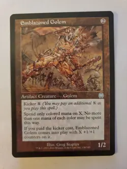 MTG Magic The Gathering Card Emblazoned Golem Artifact Creature Apolcalypse 2001 - Image 1