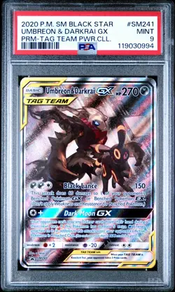 2020 POKEMON SM BLACK STAR PROMO TAG TEAM POWERS COLL UMBREON & DARKRAI GX PSA 9 - Image 1