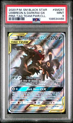 2020 POKEMON SM BLACK STAR PROMO TAG TEAM POWERS COLL UMBREON & DARKRAI GX PSA 9 - Image 1