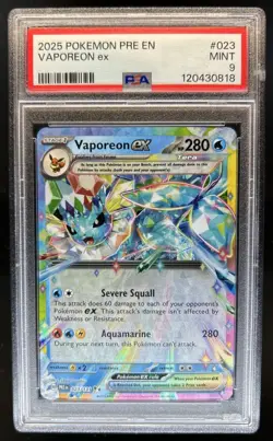 2025 Pokemon Prismatic Evolutions Vaporeon ex #023/131 PSA 9 - Image 1