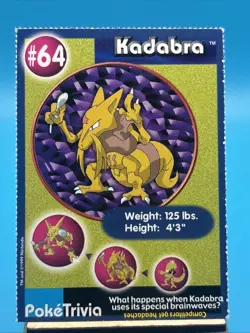 Kadabra 1999 Original 151 Pokemon Burger King PokeTrivia Trading Card #64 MP - Image 1