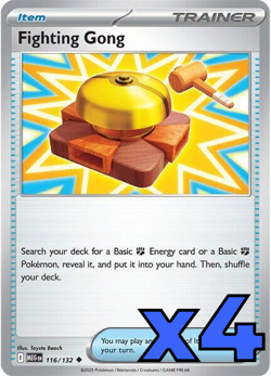 4x Fighting Gong 116/132 Me01: Mega Evolution PLAYSET x4 - Pokemon TCG - NM - Image 1