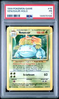 1999 POKEMON BASE SET UNLIMITED #15 VENUSAUR-HOLO PSA 1 - Image 1