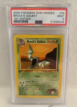 Brock's Golbat 1st Edition Gym Heroes Pokemon Card - TCG 39/132 - PSA 9 MINT - Image 1