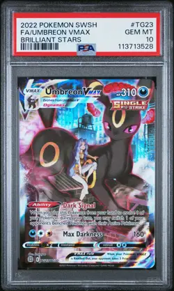 2022 POKEMON SWORD & SHIELD BRILLIANT STARS #TG23 FULL ART/UMBREON VMAX PSA 10 - Image 1