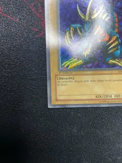 YUGIOH TRI-HORNED DRAGON SECRET RARE LOB-000 1st EDITION VLP / NM ENGLISH #2 - Image 4