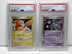 Set of 2 PSA 1 SEQ Pikachu Mewtwo Set Pokemon Card 001 002 Holo Gold Star Japan - Image 1