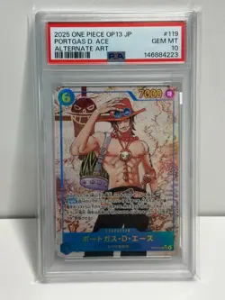 2025 PSA 10 Portgas D. Ace OP13-119 Alt Art SEC ONE PIECE Card Game JPN - Image 1