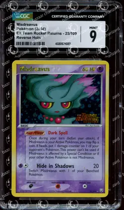 CGC 9 MINT Misdreavus 25/109 EX Team Rocket Returns Reverse Holo Pokemon Card - Image 1