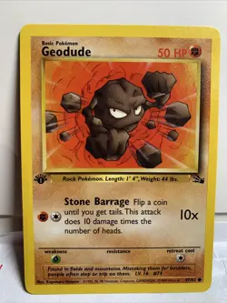 1999 POKEMON FOSSIL SET 1ST EDITION GEODUDE CARD 47/62 MINT CONDITION Pack Fresh - Image 1