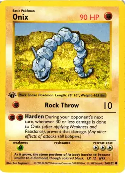 Pokemon TCG Onix Card 56/102 Base Set 1st Edition Shadowless Common MP - Image 1