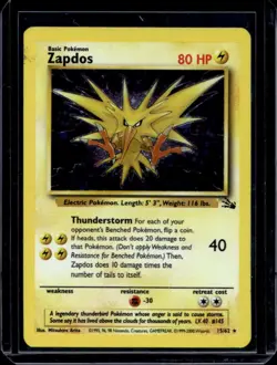 1999 Pokemon Fossil Zapdos #15/62 - Image 1