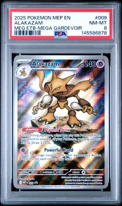 PSA 8 2025 POKEMON MEP BLACK STAR PROMO 009 ALAKAZAM MEG ETB-MEGA GARDEVOIR - Image 1