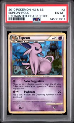 PSA 6 Pokemon Espeon Holo Cracked Ice Undaunted HGSS 2/90 - Image 1